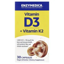 Enzymedica, витамины D3 и K2, 30 капсул