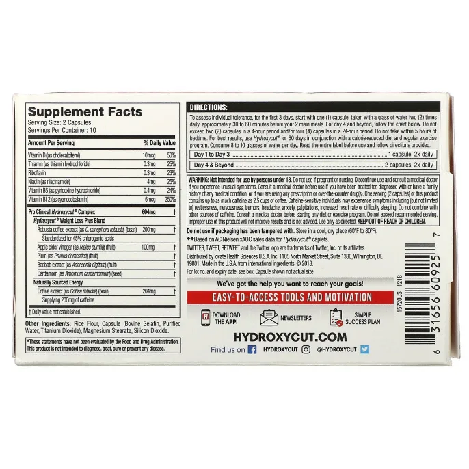 Hydroxycut, Pro Clinical Hydroxycut, Lose Weight, 20 Rapid-Release Capsules