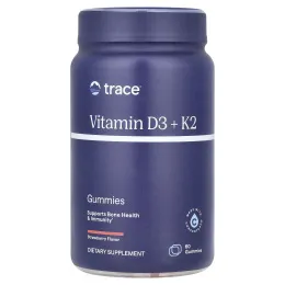 Trace Minerals ®, Жевательные мармеладки с витамином D3 и K2, с клубникой, 60 жевательных таблеток