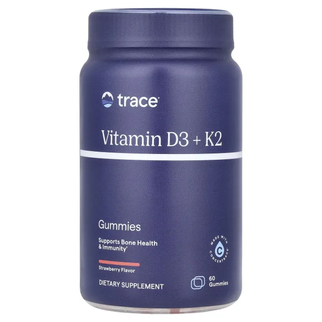 Trace Minerals ®, Жевательные мармеладки с витамином D3 и K2, с клубникой, 60 жевательных таблеток
