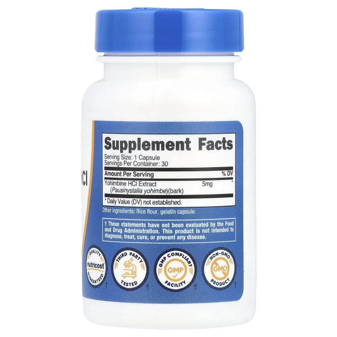 Nutricost, Йохимбин гидрохлорид, 5 мг, 30 капсул